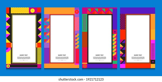 Marco geométrico y de curva de color vectorial y patrón de fondo de borde para el cartel de verano y la plantilla de historia de medios sociales 