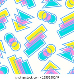 vector colorful geometric and outlines seamless pattern on white