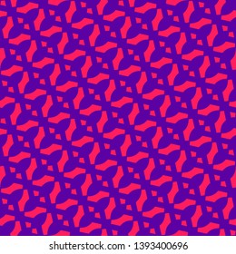 Vector colorful geometric seamless pattern. Simple abstract texture with small curved shapes, diagonal mesh, net. Vibrant colors, purple and red. Minimal funky background. Summer style repeat design