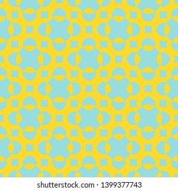 Vector colorful geometric seamless pattern. Simple abstract texture with small flower shapes, squares. Bright colors, blue and yellow. Minimal funky background. Summer style repeat decorative design