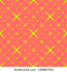 Vector colorful geometric seamless pattern. Simple abstract minimalist texture with small squares. Pixel art. Vibrant colors, coral and lime green. Minimal funky background. Summer style repeat design