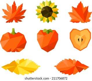 Vector colorful geometric set of autumn leaves