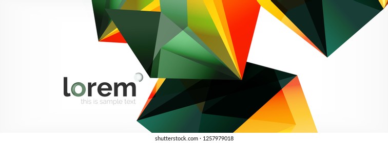 Vector colorful geometric triangle background, crystal banner design, modern template with triangular shapes on light backdrop