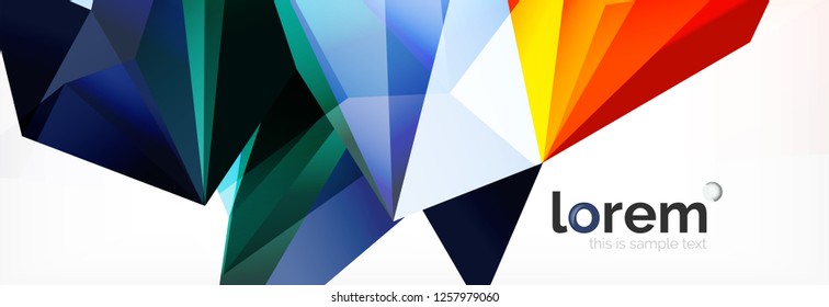 Vector colorful geometric triangle background, crystal banner design, modern template with triangular shapes on light backdrop