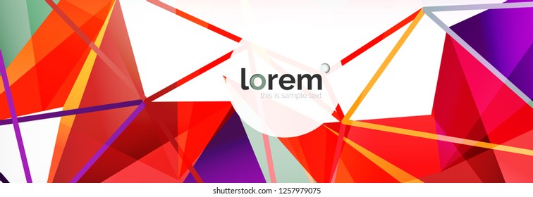 Vector colorful geometric triangle background, crystal banner design, modern template with triangular shapes on light backdrop