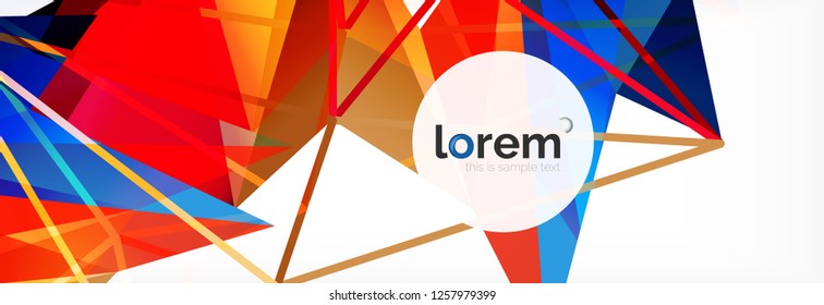 Vector colorful geometric triangle background, crystal banner design, modern template with triangular shapes on light backdrop