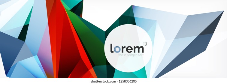 Vector colorful geometric triangle background, crystal banner design, modern template with triangular shapes on light backdrop