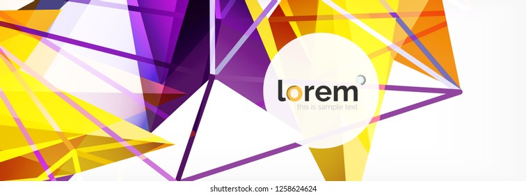 Vector colorful geometric triangle background, crystal banner design, modern template with triangular shapes on light backdrop