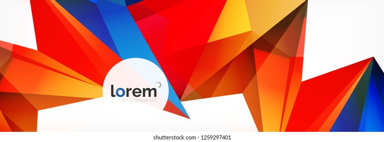 Vector colorful geometric triangle background, crystal banner design, modern template with triangular shapes on light backdrop
