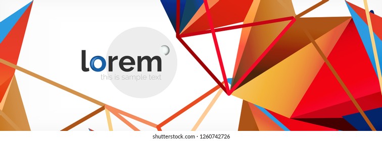Vector colorful geometric triangle background, crystal banner design, modern template with triangular shapes on light backdrop