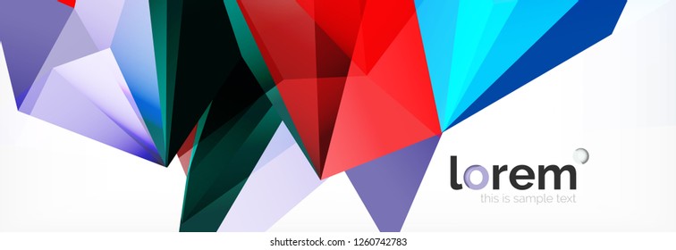 Vector colorful geometric triangle background, crystal banner design, modern template with triangular shapes on light backdrop