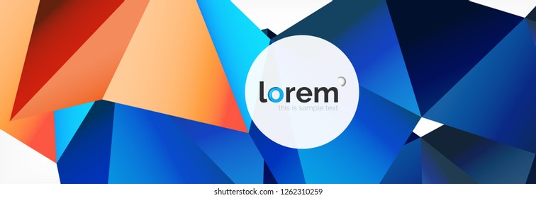 Vector colorful geometric triangle background, crystal banner design, modern template with triangular shapes on light backdrop