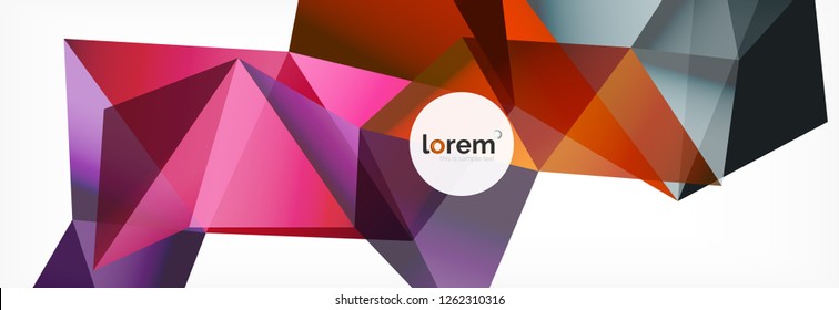 Vector colorful geometric triangle background, crystal banner design, modern template with triangular shapes on light backdrop
