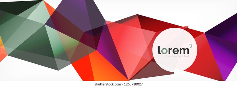 Vector colorful geometric triangle background, crystal banner design, modern template with triangular shapes on light backdrop