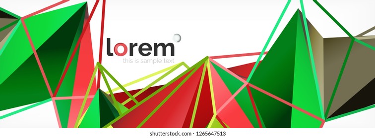 Vector colorful geometric triangle background, crystal banner design, modern template with triangular shapes on light backdrop