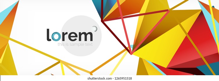 Vector colorful geometric triangle background, crystal banner design, modern template with triangular shapes on light backdrop
