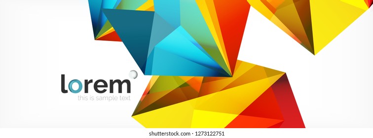 Vector colorful geometric triangle background, crystal banner design, modern template with triangular shapes on light backdrop