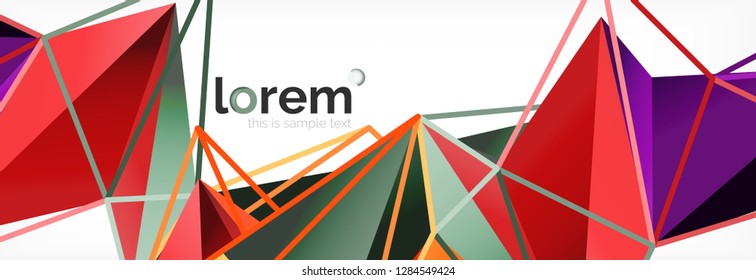 Vector colorful geometric triangle background, crystal banner design, modern template with triangular shapes on light backdrop