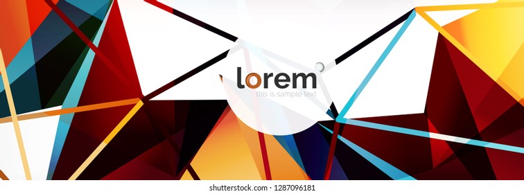Vector colorful geometric triangle background, crystal banner design, modern template with triangular shapes on light backdrop