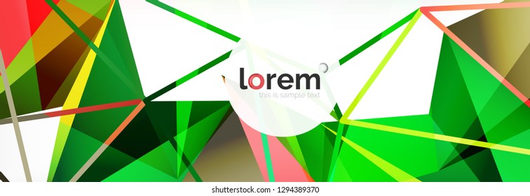 Vector colorful geometric triangle background, crystal banner design, modern template with triangular shapes on light backdrop