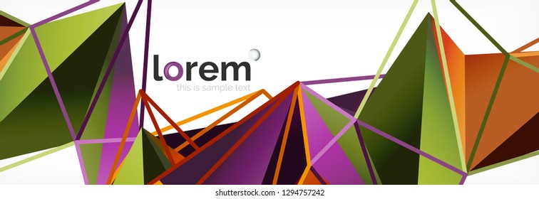 Vector colorful geometric triangle background, crystal banner design, modern template with triangular shapes on light backdrop