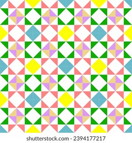 Triángulo geométrico vectorial colorido, patrón sin fisuras, baldosas, tela, papel, envoltura y decoración.