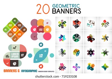 Vector colorful geometrical info banners, infographic templates and business presentation layouts