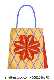 Vector colorful gift bag with bow. New Year's, Christmas and Valentine's Day.