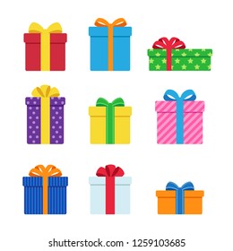 Vector of colorful gift box icons set, Simple flat design isolated on white background