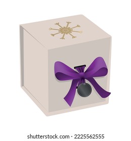 Vektorfarbige Geschenkbox mit Band und Bogen.