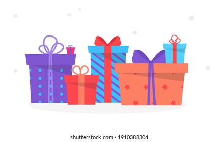 Vector colorful gift presents. Gift box set on white background. Holiday presents. Vector illustration