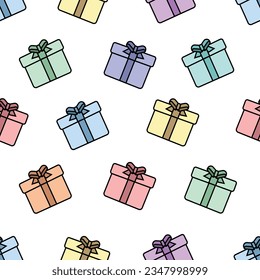 Regalos Coloridos de vectores Patrón sin inconvenientes. Colores pasteles de los Cajones de Regalo de Cumpleaños o Fiesta Textura para la impresión en Textiles, Papel de Envoltura para Embalaje de Regalo. Tejido de textura de concepto de celebración. 