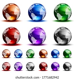 Vector colorful glass globes isolated on white background.