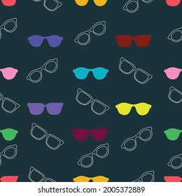 Vector colorful glasses accessories frame seamless pattern. Great for eyewear themed fabric, wallpaper, packaging.