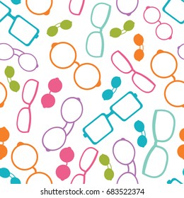 Vector colorful glasses accessories seamless pattern. Great for eyewear themed fabric, wallpaper, packaging.