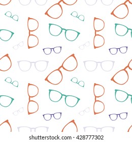 Vector colorful glasses seamless pattern. Orange, blue and grey color variations. Surface, fabric, print design