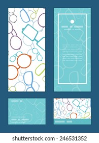 Vector colorful glasses vertical frame pattern invitation greeting, RSVP and thank you cards set