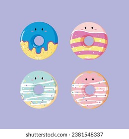  vector colorful glazed donuts flat illustrations set