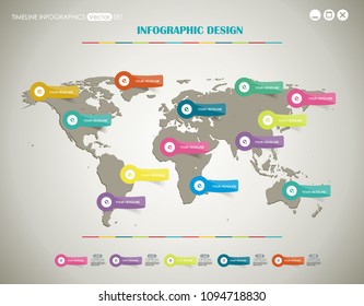 Vector colorful globe map with color stickers.