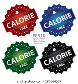 Vector : Colorful Glossy Style Calorie Free Mark, Icon, Label, Sticker or Badge Isolated on White Background