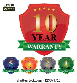 Vector : Colorful Glossy Style Customer Service Warranty 1 - 10 Years Badge Isolated on White Background
