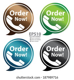 Vector : Colorful Glossy Style Order Now Speech Balloon, Icon, Sticker or Label Isolated on White Background