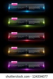 Vector colorful glowing glass banners collection with pink plastic tags