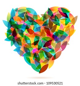 Vector colorful, glowing heart from autumn leaves background illustration