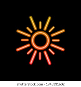 Vector farbenfrohe leuchtende Sonne Icon isoliert auf schwarzem Hintergrund, neon Umrissvorlage, einfache Zeichen, Farbverlauf Farbe.