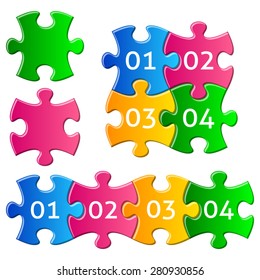 Vector colorful gradient jigsaw puzzle pieces with numbers