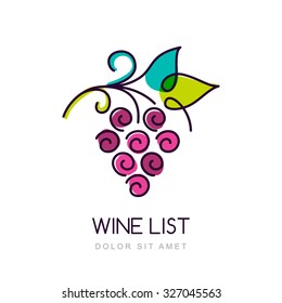 Vector colorful grape vine logo design template. Concept for organic products, harvest, healthy food, wine list, menu.


