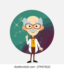 Vector colorful gray scientist Professor of astronomy