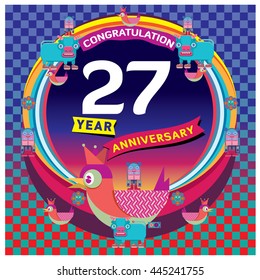 Vector colorful greeting card anniversary logo