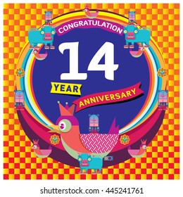Vector colorful greeting card anniversary logo